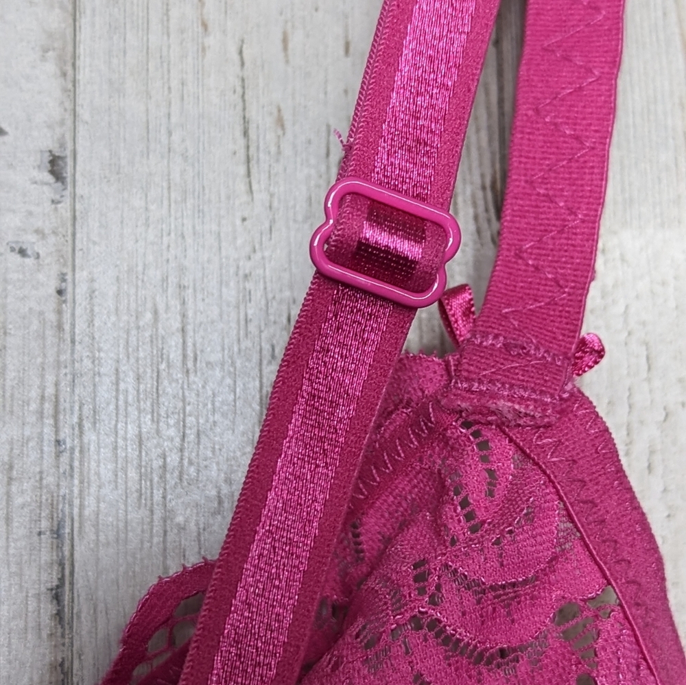 NEW Adore Me Lace Underwire 32C Bra Raspberry Pink Coquette Sexy Romantic - Picture 12 of 12